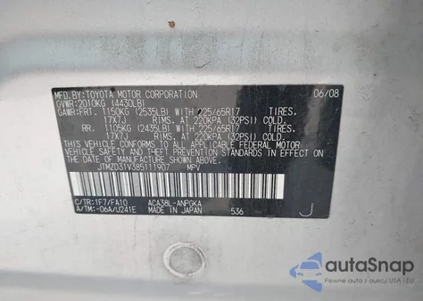 2008 Toyota Rav4 Limited из США, поврежденный, VIN JTMZD31V385111907